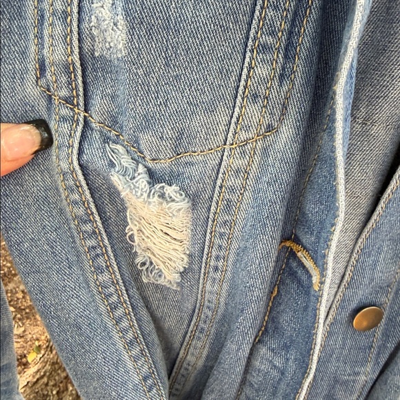 American Bazi Los Angeles Distressed couture Denim Tie-Waist Jacket - Size Med - Picture 4 of 11